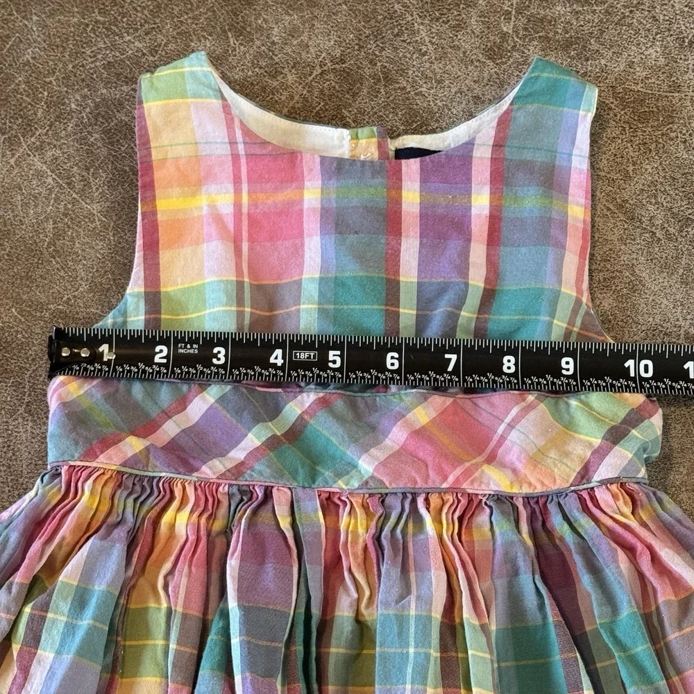 Ralph Lauren Girls Madras Plaid Party Dress Tiered Ruffle Cotton Sz 5